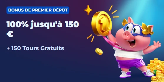 Bonus premier dépôt 100 % jusqu’à 150 € + 150 free spins avec cochon