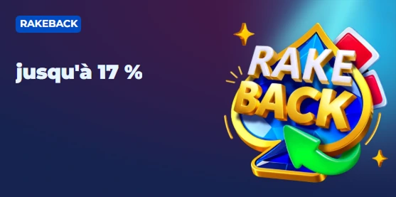 Rakeback jusqu’à 17 % avec cartes et symbole fléché coloré