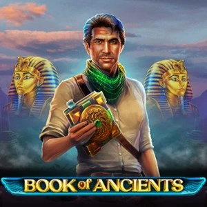 Book of Ancients – aventurier tenant un livre sacré devant pyramides